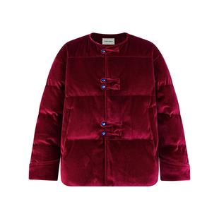 Little Naive女童撞色羽绒服冬季保暖加绒外套儿童中式盘扣冬装