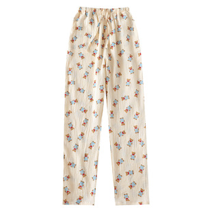 睡裤女纯棉纱布长裤家居裤睡衣裤子女单件春秋碎花薄款卡通夏季
