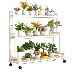 花架置物架阳台花架子客厅落地式铁艺实木质多层植物多肉花盆托架