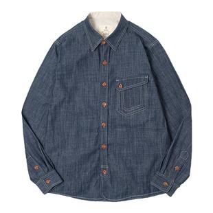 马登工装美式复古长袖西部牛仔丹宁衬衫外穿咔叽硬汉衬衣男春薄