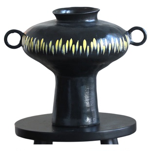 中古高级感黑陶瓷花瓶复古侘寂风花器玄关客厅摆件山归来水培花器