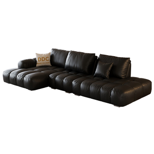 DDC黑色真皮沙发意式极简客厅头层牛皮贵妃位沙发大坐深新款佛山