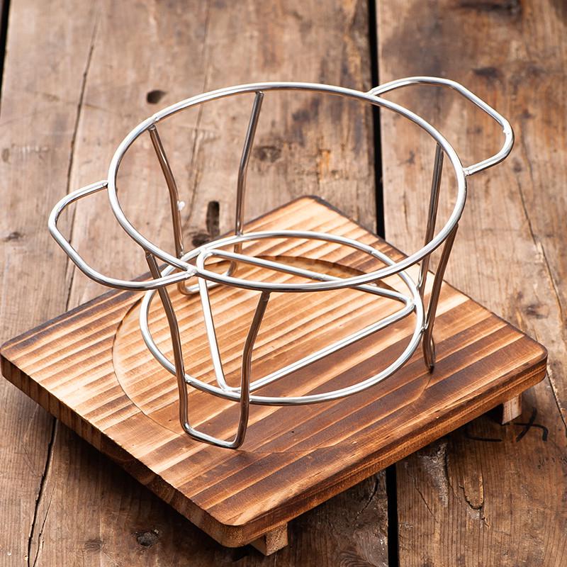 日式家用炭炉老式碳炉烧烤炉泥炉木底托防烫不锈钢加厚圆支架室内