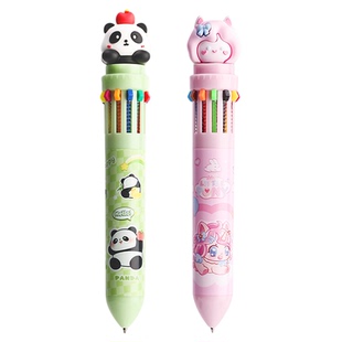 十二色圆珠笔卡通可爱创意颜色笔按压式彩色蓝黑红小学生用标记号做笔记专用按动多功能笔一支多色合一中性笔