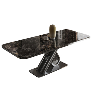 诚骏黑金刚微晶石餐桌家用高端别墅餐厅长方形意式轻奢大理石餐桌