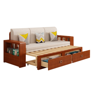 全实木沙发床带储物伸缩坐卧客厅多功能折叠小户型中式沙发床两用