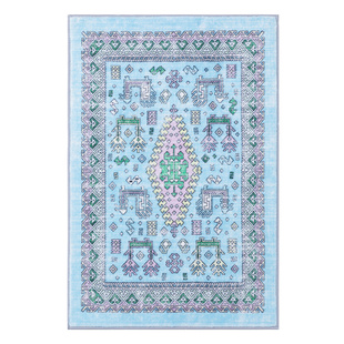 Trippy原创设计 马卡龙配色8bit 做旧海盐蓝色 客厅艺术波斯地毯