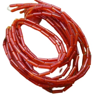 4*13mm小圆管珠 天然少瑕疵红玛瑙水草白玛瑙散珠diy手工发簪配件