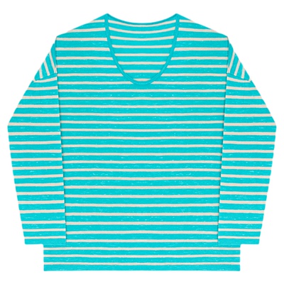 古月绵羊毛亚麻大U领条纹针织衫