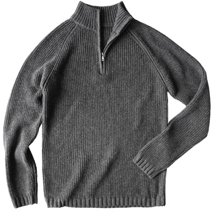 半高领毛衣粗针织厚美式休闲男插肩长袖复古半开拉链套头羊毛线衫