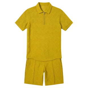 Men's lapel T-shirt polo shirt printed suit男翻领T恤印花套装