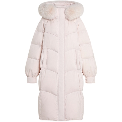 【90绒】狐狸毛领粉色羽绒服女冬季长款连帽外套kbne秋冬新款女装