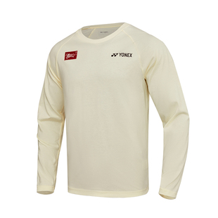 YONEX尤尼克斯羽毛球服男女长袖圆领T恤卡其色运动上衣YOBC5128CR