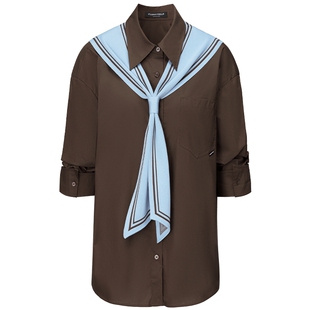 FF仿佛衬衫2025秋季新款休闲女复古撞色披肩设计七分袖简约上衣