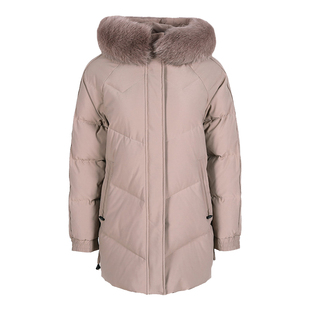 鸭鸭中老年羽绒服女冬装中年妈妈2024新款毛领连帽保暖中长款外套