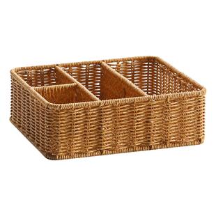 北欧风桌面分格收纳盒学生文具收纳仿藤口红护肤品遥控器杂物盒子