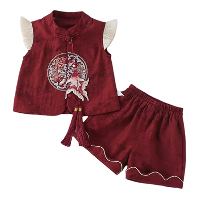 夏季中国风女童百天周岁礼服套装