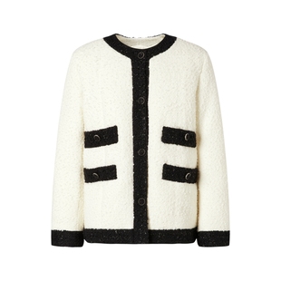 IMM尹默女装冬季时髦小香风白鹅绒羽绒服粗花呢撞色羽绒外套