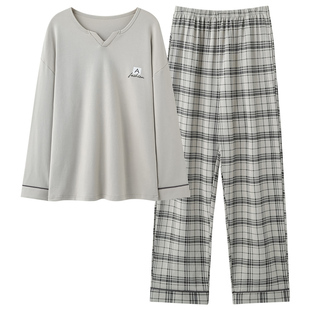 芬腾可安男士睡衣男款秋季纯棉长袖2026新款大码英文家居服秋冬天