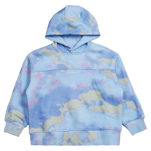 memoryin童装卫衣两个小朋友扎染撞色宽松落肩字母印花连帽卫衣