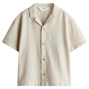 HM童装儿童男童衬衫春季舒适亚麻混纺古巴领衬衫1289758