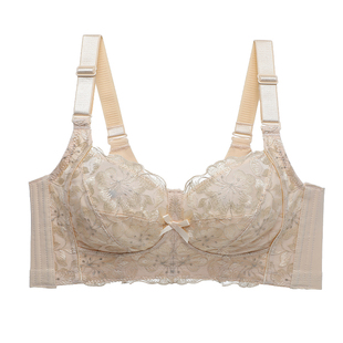 六月玫瑰内衣女大胸显小夏季薄款无钢圈全罩杯上托调整型大码超薄