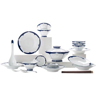 景德镇玉柏玲珑釉下彩餐具套装高脚碗盘简约中式组合家用2026新款