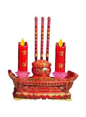 莲花电子灯供佛红色烛台套装