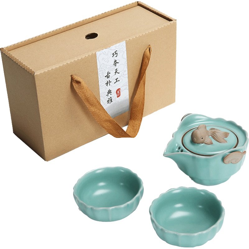 龙浔 旅行茶具套装便携包式茶壶旅游茶杯 汝窑家用快客杯一壶两杯
