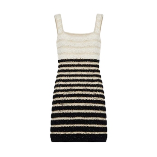 ochirly欧时力 纸片纱金葱小香风针织连衣裙秋冬条纹