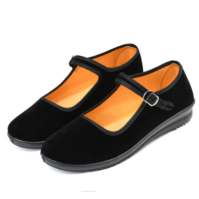 老北京布鞋女透气酒店鞋妈妈广场舞一带注塑胶底工作软底低帮布鞋