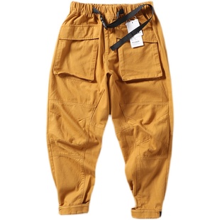 设计师潮牌 全棉立体裁剪百搭工装休闲裤松紧束脚长裤男