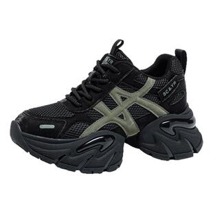 ZFCQ新款厚底内增高轻便运动鞋女款网面2026春秋显脚小黑色老爹鞋