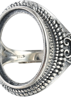 s925纯银复古戒指空托琥珀蜜蜡