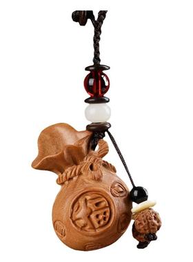 桃木莲花福袋天然真桃木雕刻