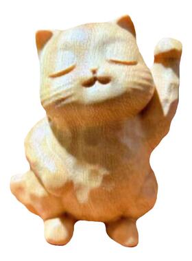 去有风的地方卡通木雕傲娇猫黄杨木送礼家居文玩摆件纯手工招财猫