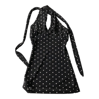 eihey诶嘿日系轻亚y2k复古波点V领性感挂脖绑带可叠穿背心吊带女