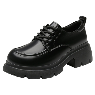 大东厚底英伦乐福鞋黑色粗跟单鞋