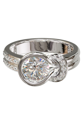 18K金圆形主石扭臂包镶双排光面戒轻奢小众设计感婚戒可定制百搭