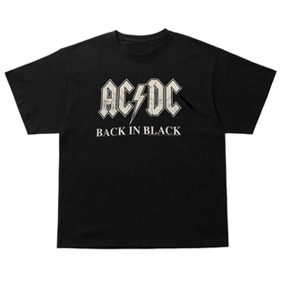 AC/DC乐队Back in Black美式街头复古post-punk暗黑短袖T恤小领口