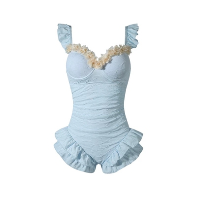 蓝色连体泳衣女款2026新款泡温泉