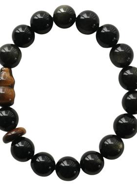 天然黑曜石手串黄虎眼情侣手串