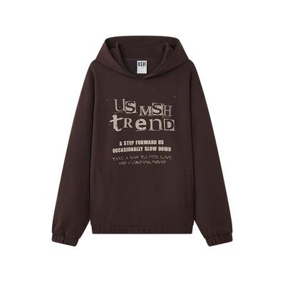 USHI悠时 男士连帽卫衣潮流字母印花休闲上衣日常穿搭舒适款