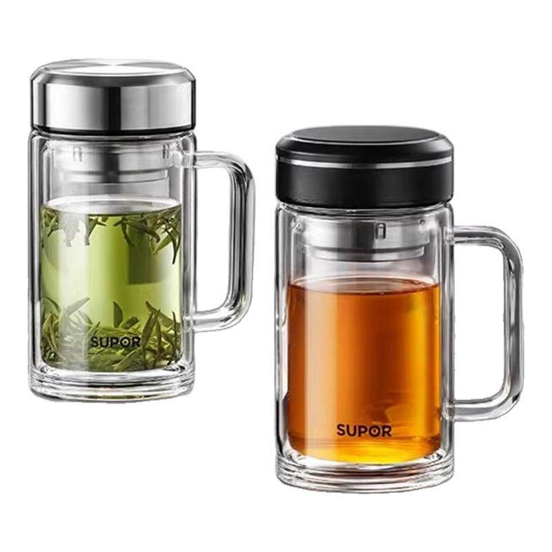 苏泊尔双层玻璃杯带把手柄泡茶杯