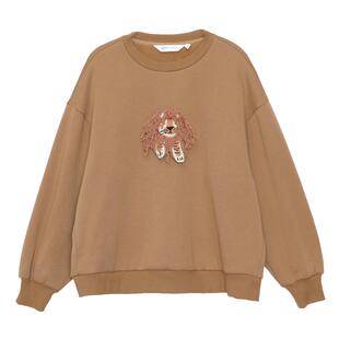 MOVEUP幻走2024冬季新款.FUN系列加绒狮子绣花罗纹圆领短款卫衣女