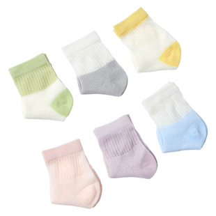 宝宝网眼袜春夏薄袜子儿童中筒袜纯棉透气袜婴儿无骨抗起球棉袜子