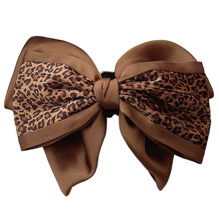 韩系复古豹纹蝴蝶结马尾抓夹气质百搭缎面裙摆发夹女后脑勺高级感