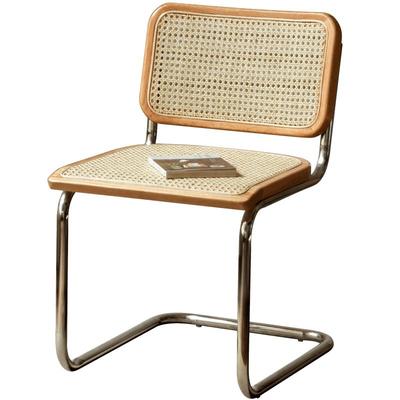 源氏木语复古铁艺藤编餐椅