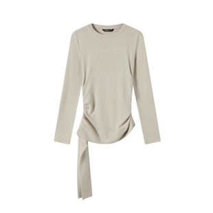 TGNS侧系带褶皱打底衫上衣女春季内搭收腰设计感修身圆领针织长袖