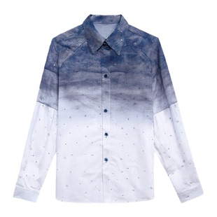 梓渝明星同款水墨渐变短袖衬衫男高级感宽松休闲百搭气质衬衣潮牌